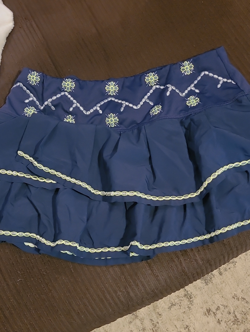 Lucky in Love Navy Mini Skirt with Yellow-Green Embroidery